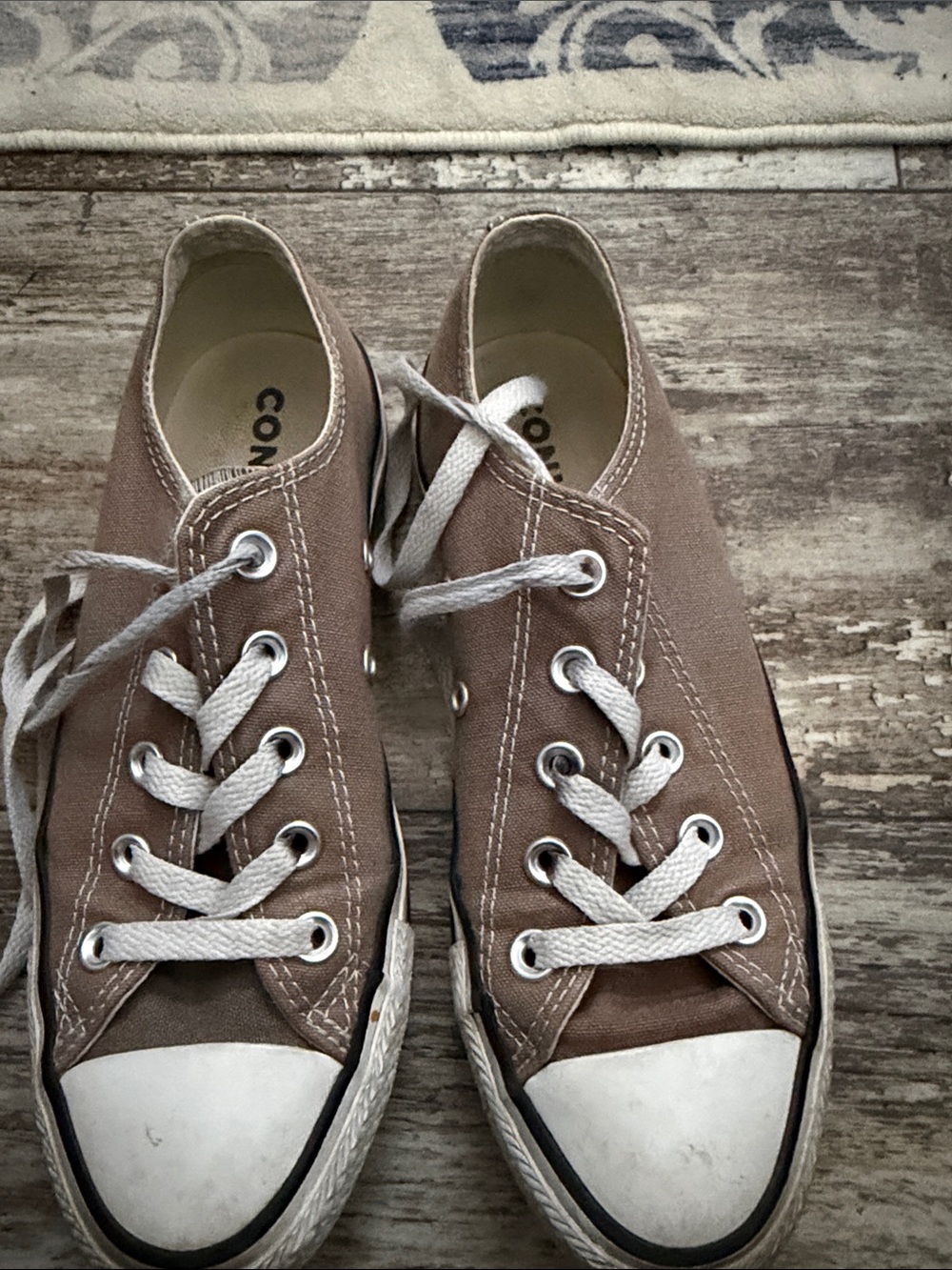 Converse Low Top Canvas Sneakers in Brown Taupe with White Accents